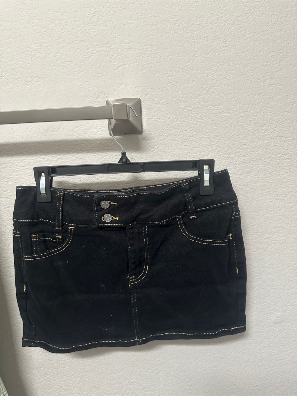 PacSun Black Mini Denim Skirt with Contrast Stitching